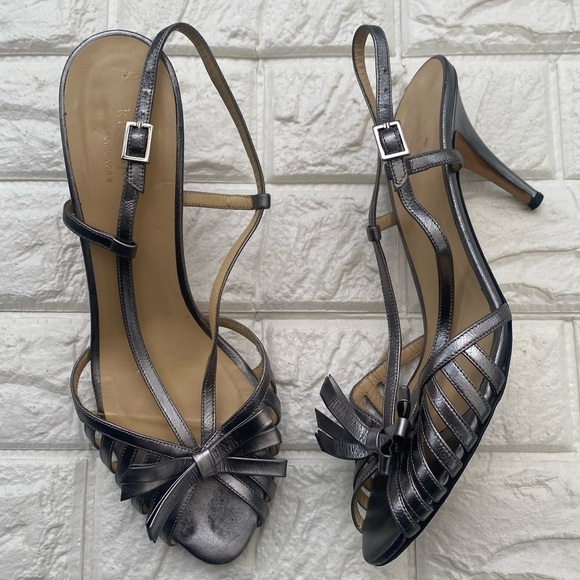 kate spade Shoes - Kate Spade Silver Strappy Heels Metallic Sandals Size 9.5 Slingback Party Dance